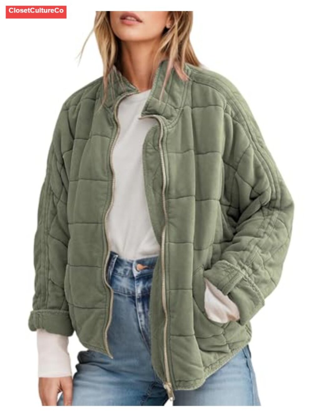 SAUKOLE Women's Long Sleeve Full-Zip Quilted Suede Jacket Winter Coat